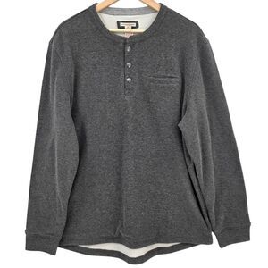 Carbon2Cobalt Mens L Fleece Lined Gray Waffle Knit Long Sleeve Henley Shirt